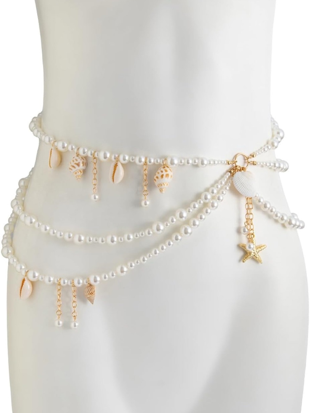 New! Pearl and Shell Multi-Layer Waist Chain Belt - Picture 3 of 9